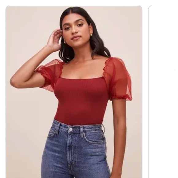 Red Puff Sleeve Bodysuit - Picture 4 of 5